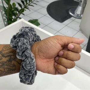 Crochet Grey Velvet Crochet Scrunchie – Cozy & Elegant Hair Accessory